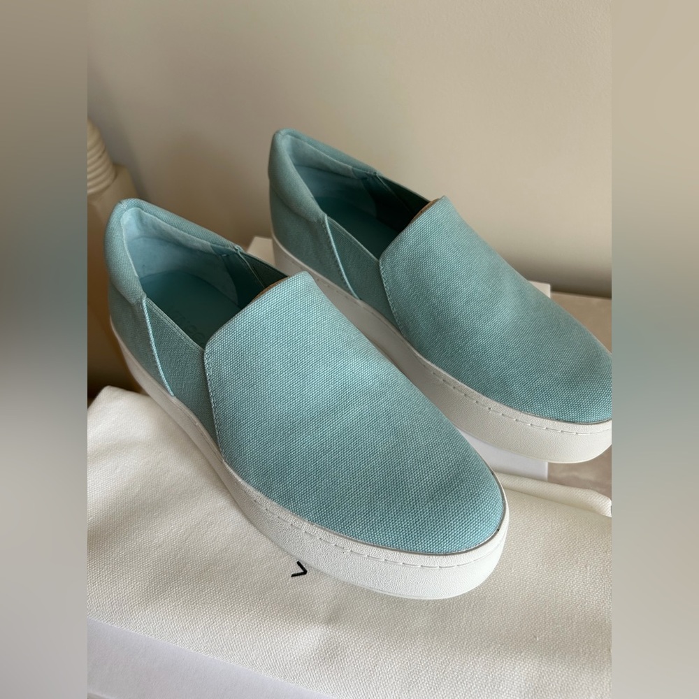 NEW - Vince Light Blue Canvas Platform Slip-Ons - Size 7. Retail $275